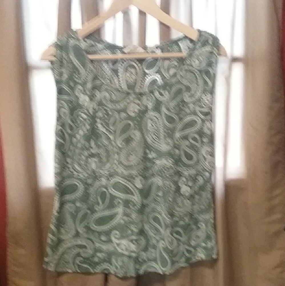🌹Paisley print green and white tank